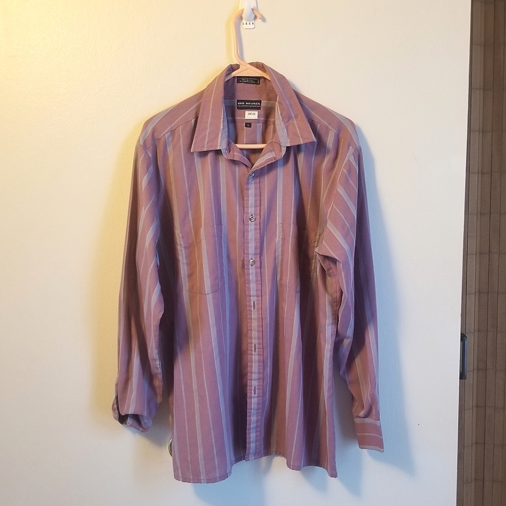 SOLD- Van Huesen Lavender and Blue Striped Button Down